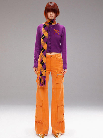 YOSHUYUKI Orange Utility Cargo Pants With 3D Pockets