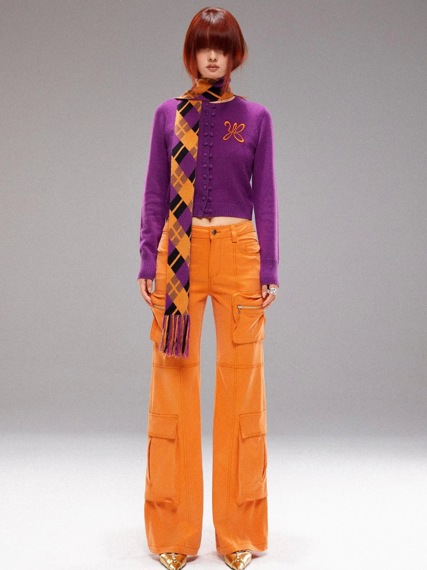 Orange Utility Cargo Pants With 3D Pockets