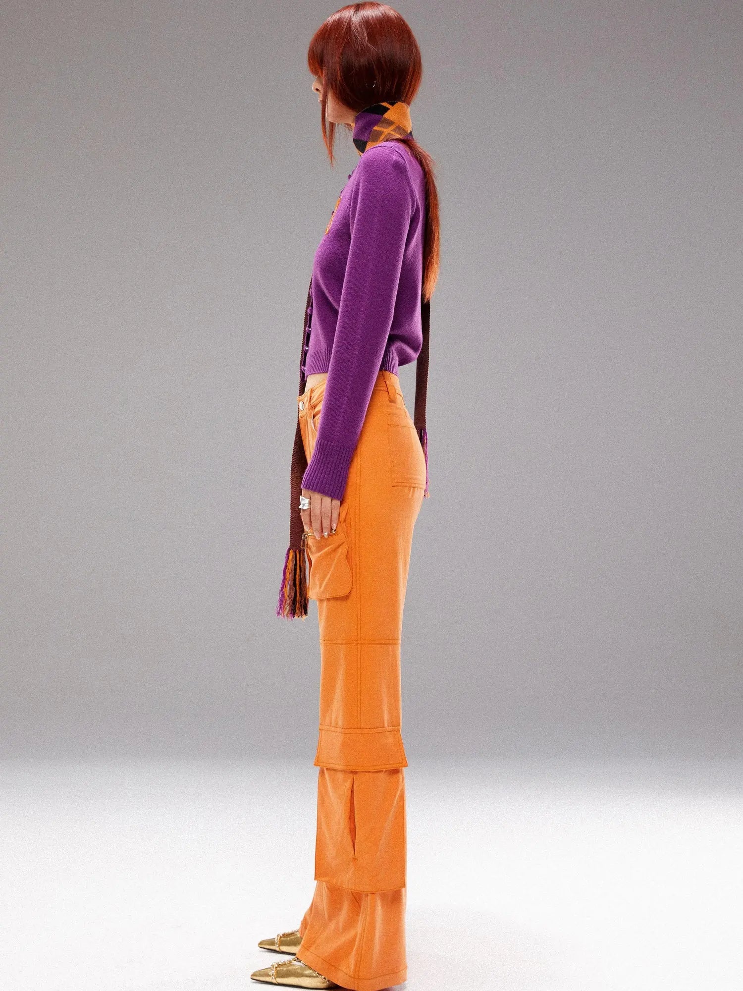 Orange Utility Cargo Pants With 3D Pockets