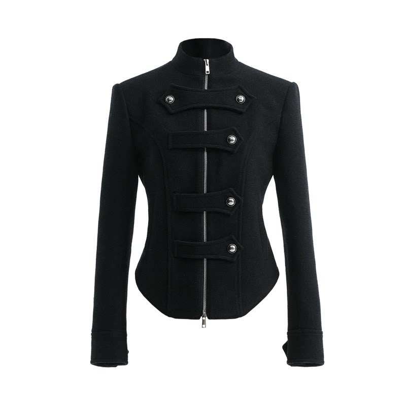 YOSHUYUKI_Original_Design_Slim_Fit_Multi_Strap_Unisex_Polyester_Stand_Collar_Zip_Jacket_MISSTT