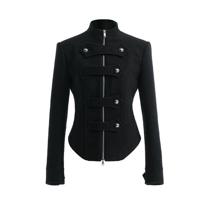 YOSHUYUKI_Original_Design_Slim_Fit_Multi_Strap_Unisex_Polyester_Stand_Collar_Zip_Jacket_MISSTT