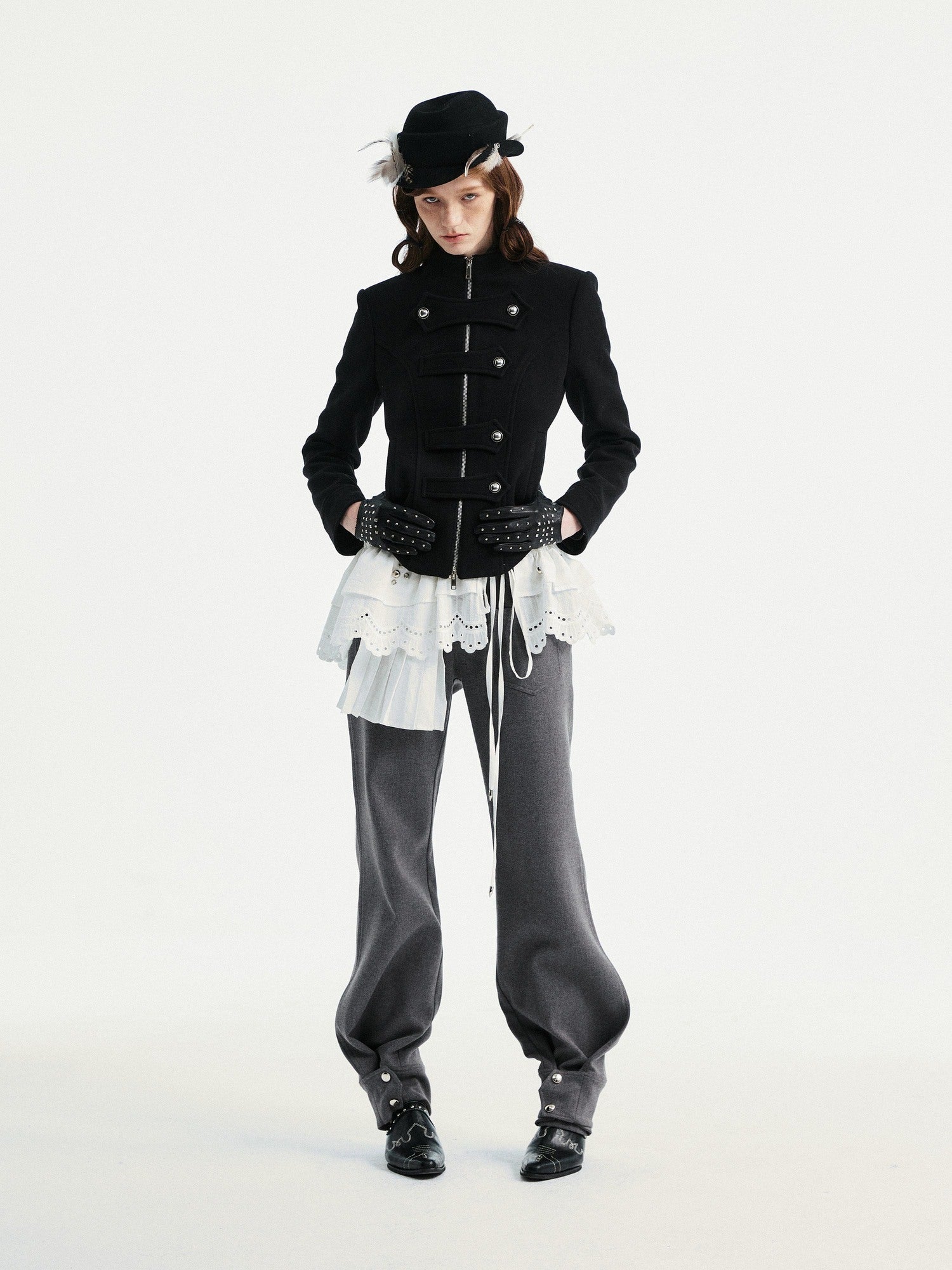 YOSHUYUKI Original Design Slim Fit Multi Strap Unisex Polyester Stand Collar Zip Jacket