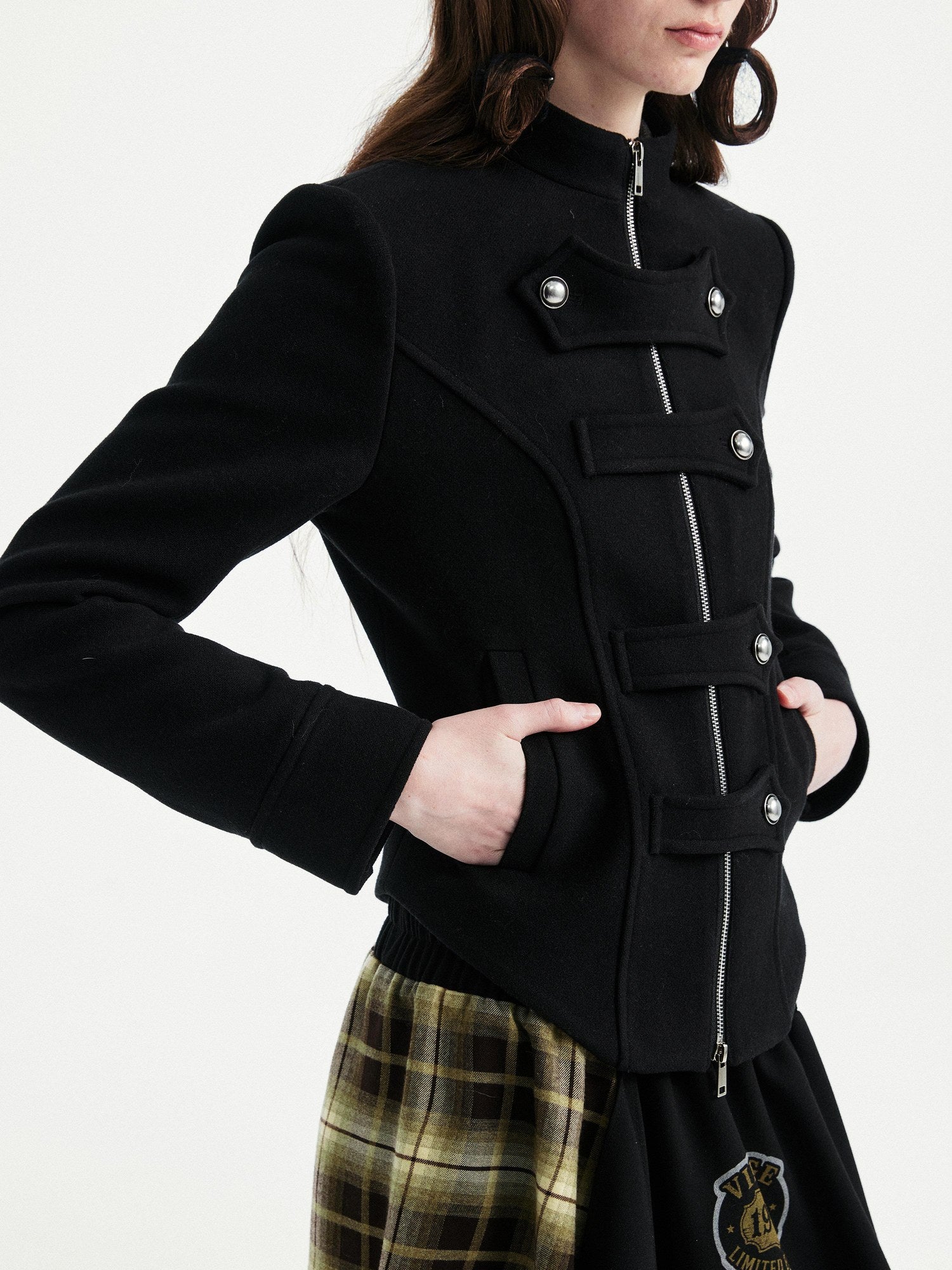 YOSHUYUKI Original Design Slim Fit Multi Strap Unisex Polyester Stand Collar Zip Jacket