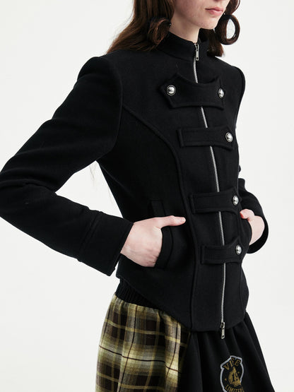 YOSHUYUKI Original Design Slim Fit Multi Strap Unisex Polyester Stand Collar Zip Jacket