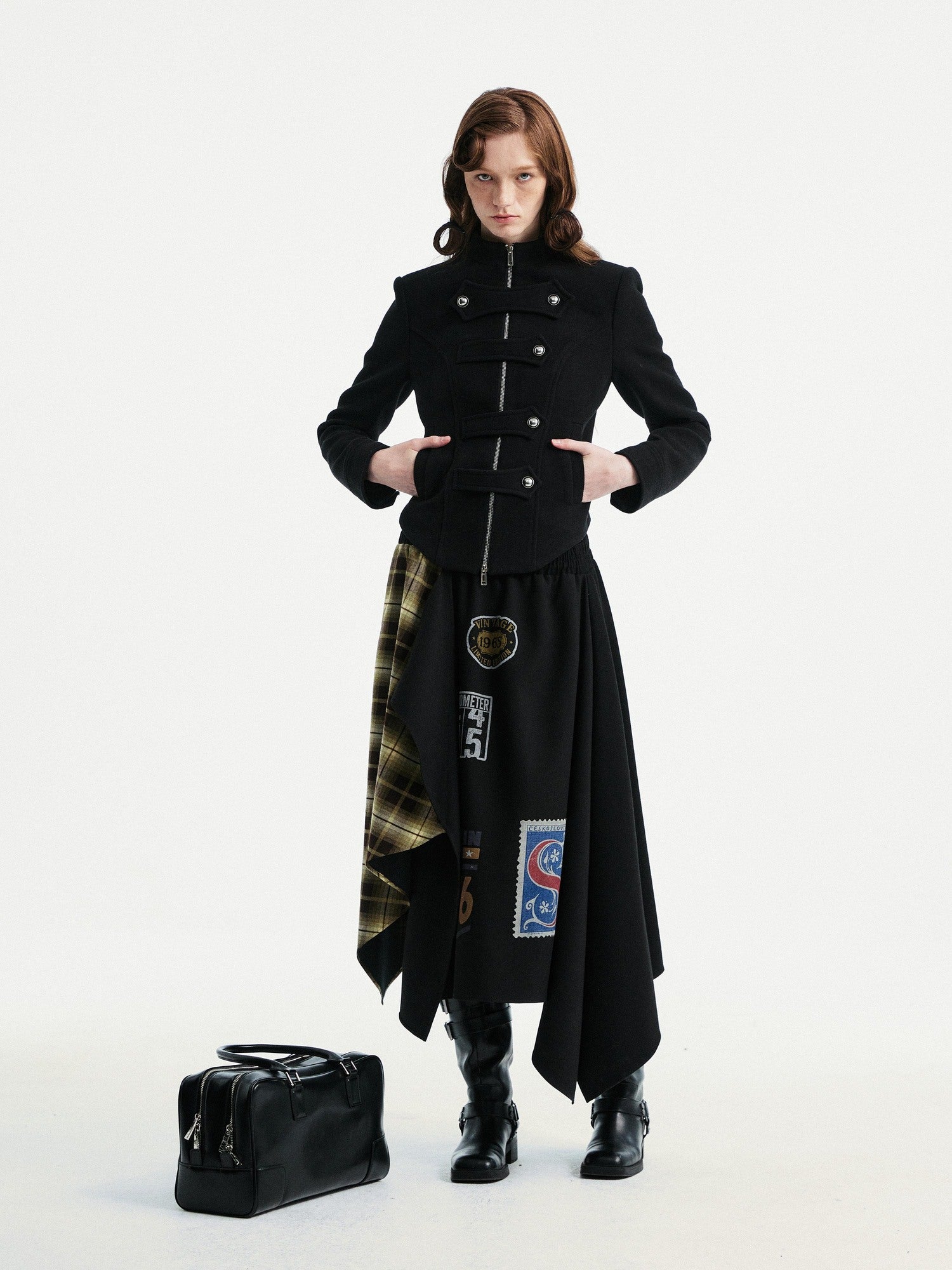 YOSHUYUKI Original Design Slim Fit Multi Strap Unisex Polyester Stand Collar Zip Jacket