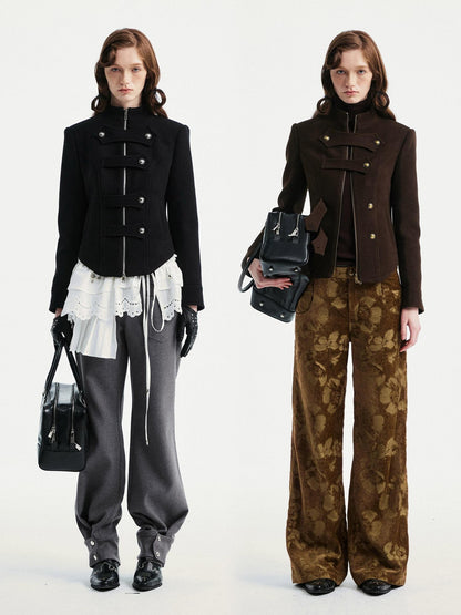 YOSHUYUKI Original Design Slim Fit Multi Strap Unisex Polyester Stand Collar Zip Jacket