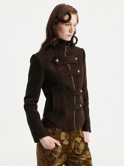 YOSHUYUKI Original Design Slim Fit Multi Strap Unisex Polyester Stand Collar Zip Jacket