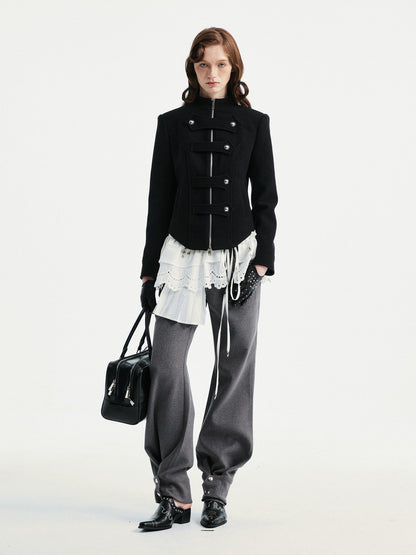 YOSHUYUKI Original Design Slim Fit Multi Strap Unisex Polyester Stand Collar Zip Jacket