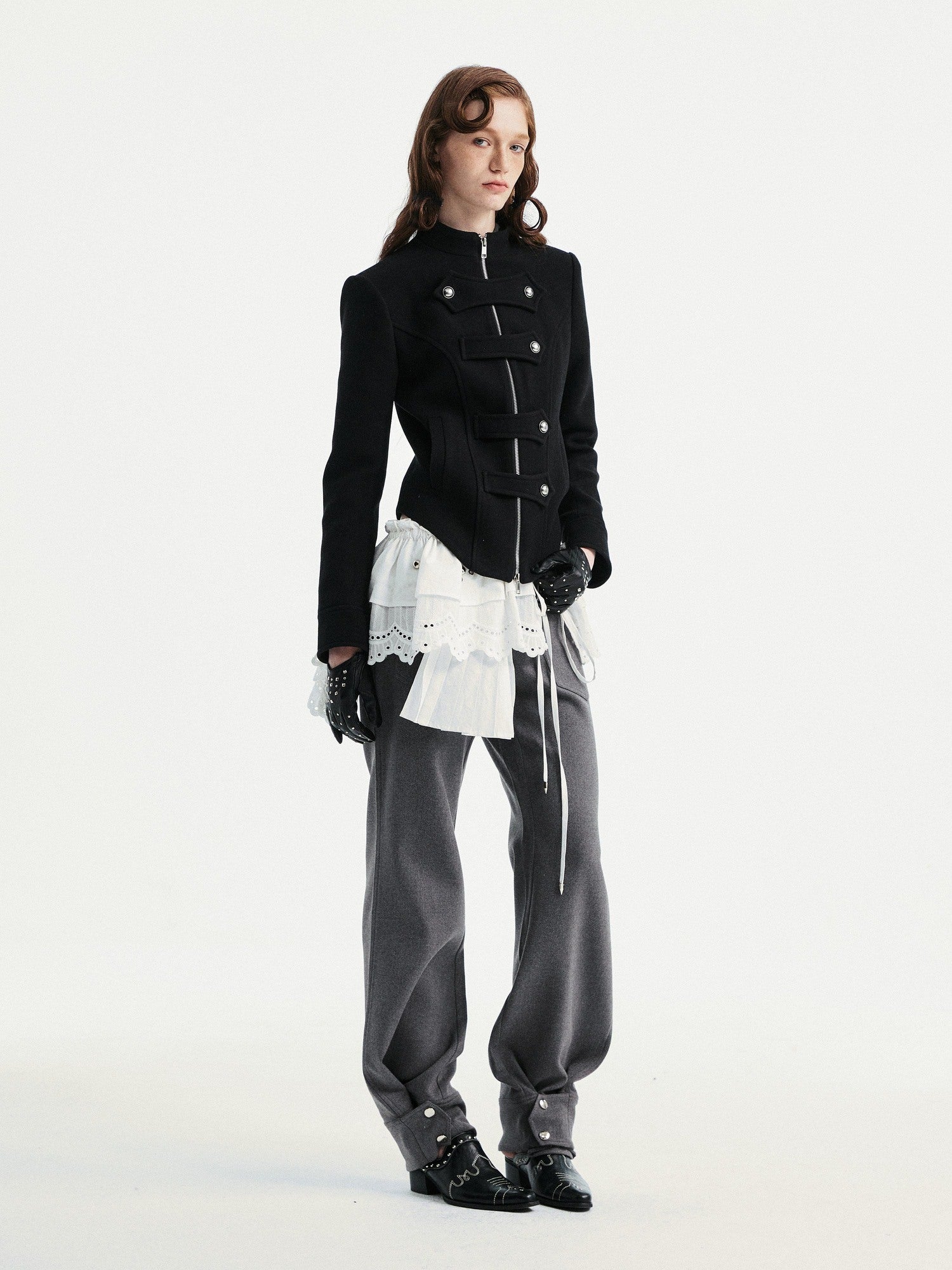 YOSHUYUKI Original Design Slim Fit Multi Strap Unisex Polyester Stand Collar Zip Jacket