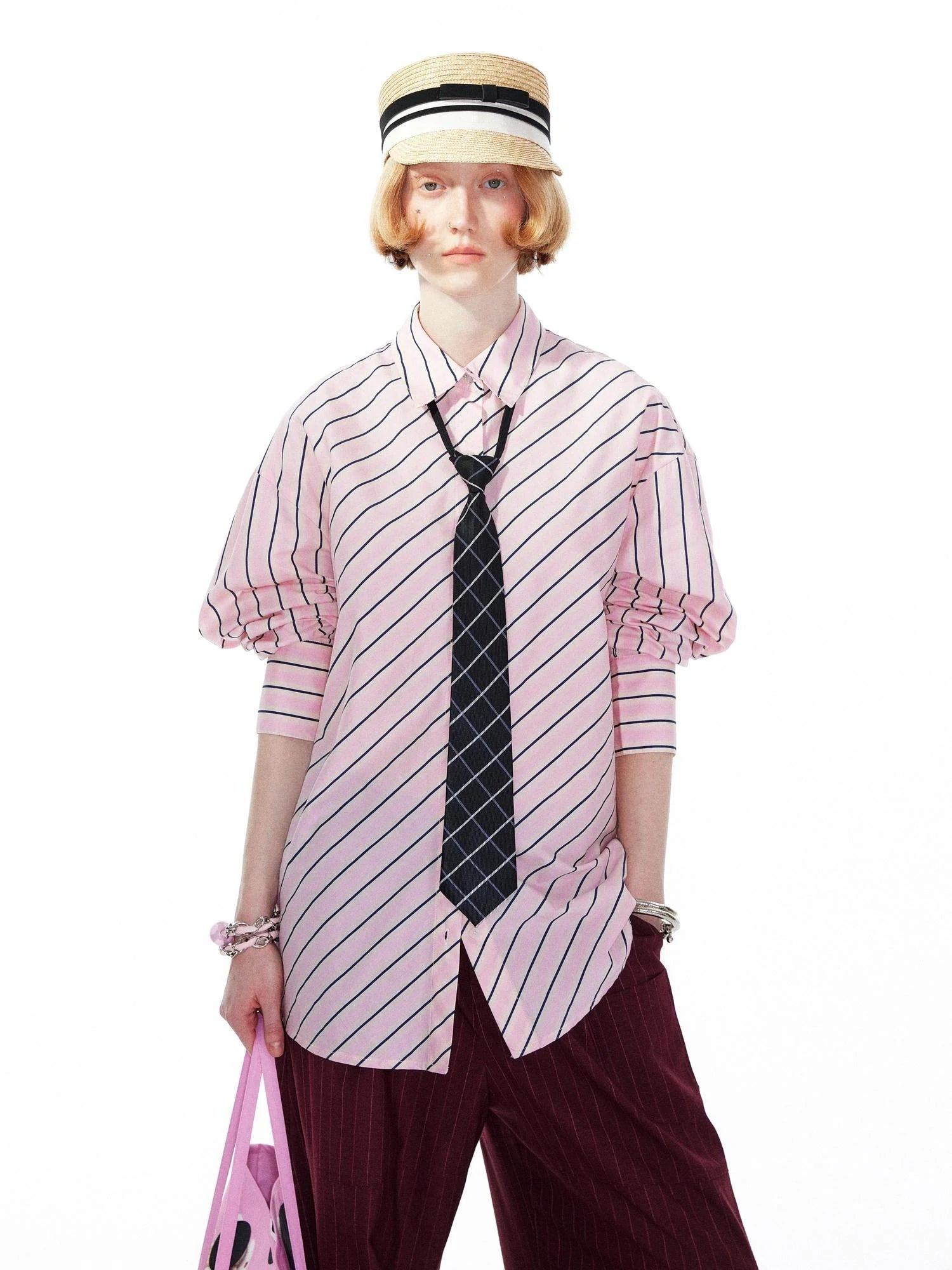 Pink Blue Contrast Stripe Oversized Shirt