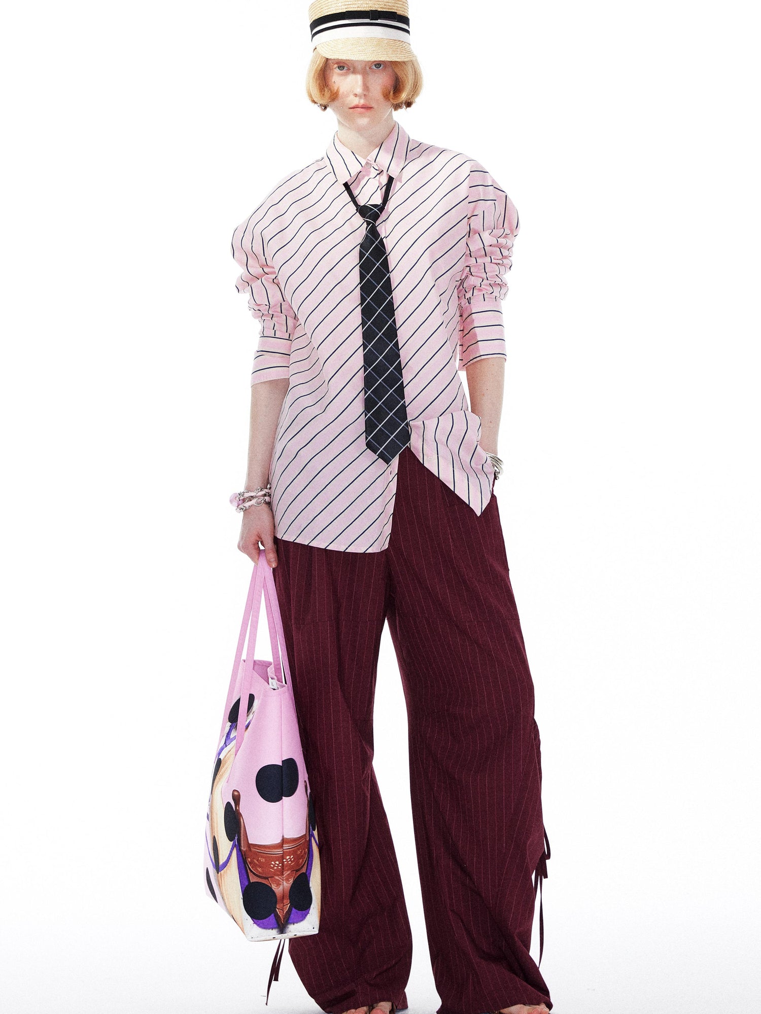 YOSHUYUKI Pink Blue Contrast Stripe Oversized Shirt