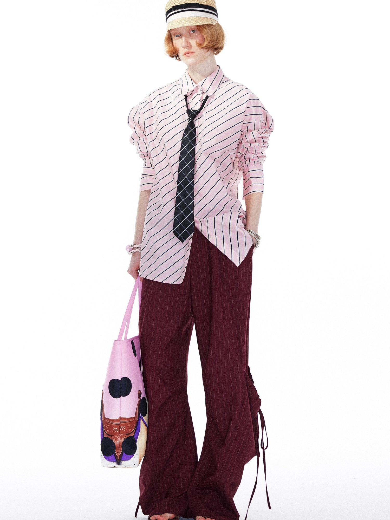 YOSHUYUKI Pink Blue Contrast Stripe Oversized Shirt