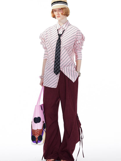YOSHUYUKI Pink Blue Contrast Stripe Oversized Shirt