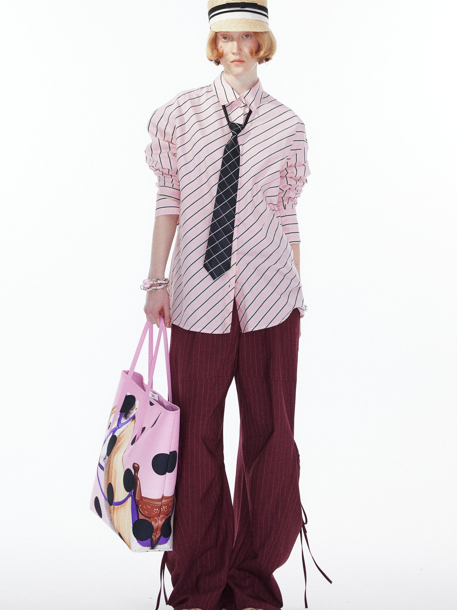 YOSHUYUKI Pink Blue Contrast Stripe Oversized Shirt