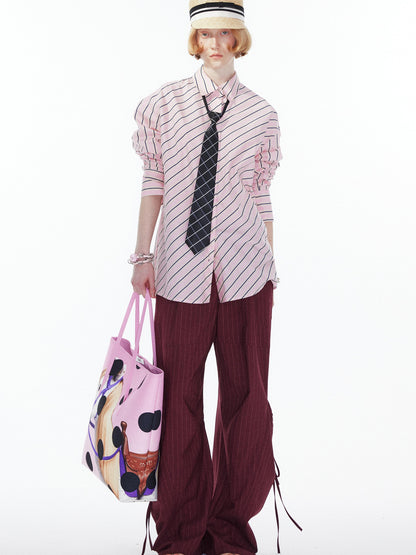 YOSHUYUKI Pink Blue Contrast Stripe Oversized Shirt