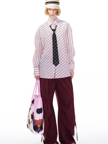 YOSHUYUKI Pink Blue Contrast Stripe Oversized Shirt