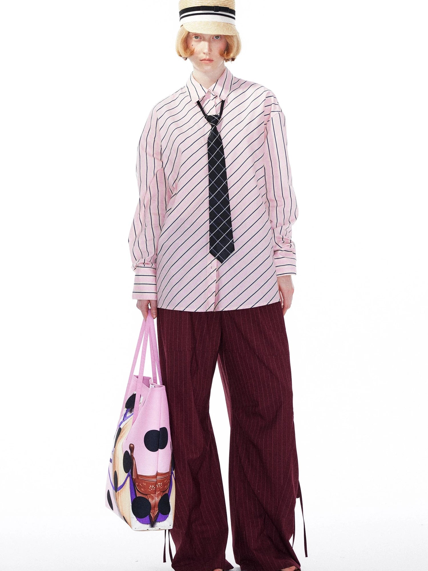 Pink Blue Contrast Stripe Oversized Shirt