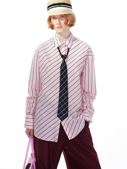 YOSHUYUKI Pink Blue Contrast Stripe Oversized Shirt