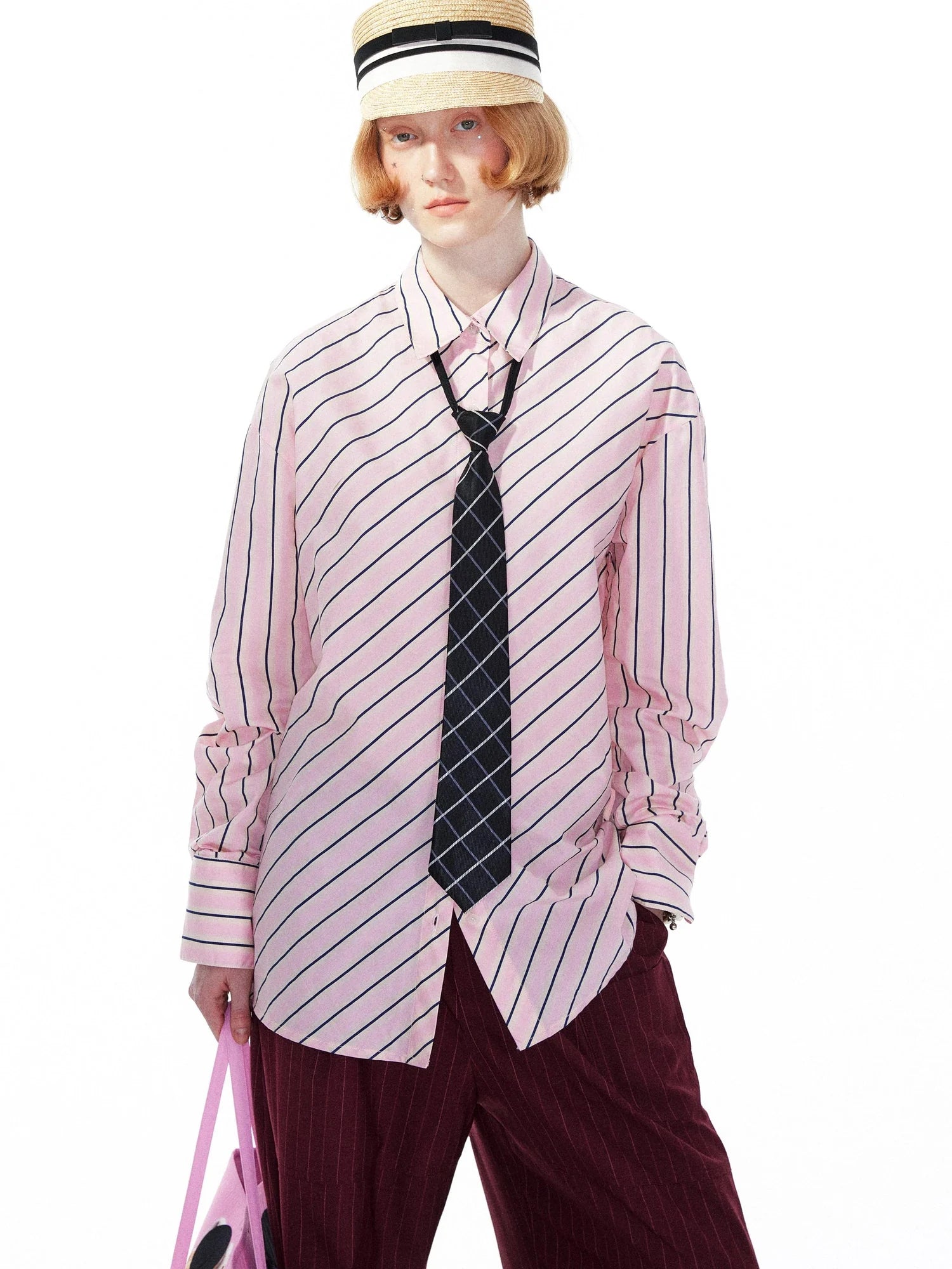 Pink Blue Contrast Stripe Oversized Shirt