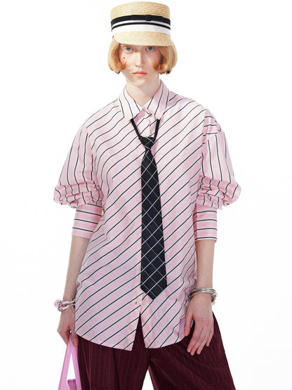 YOSHUYUKI Pink Blue Contrast Stripe Oversized Shirt