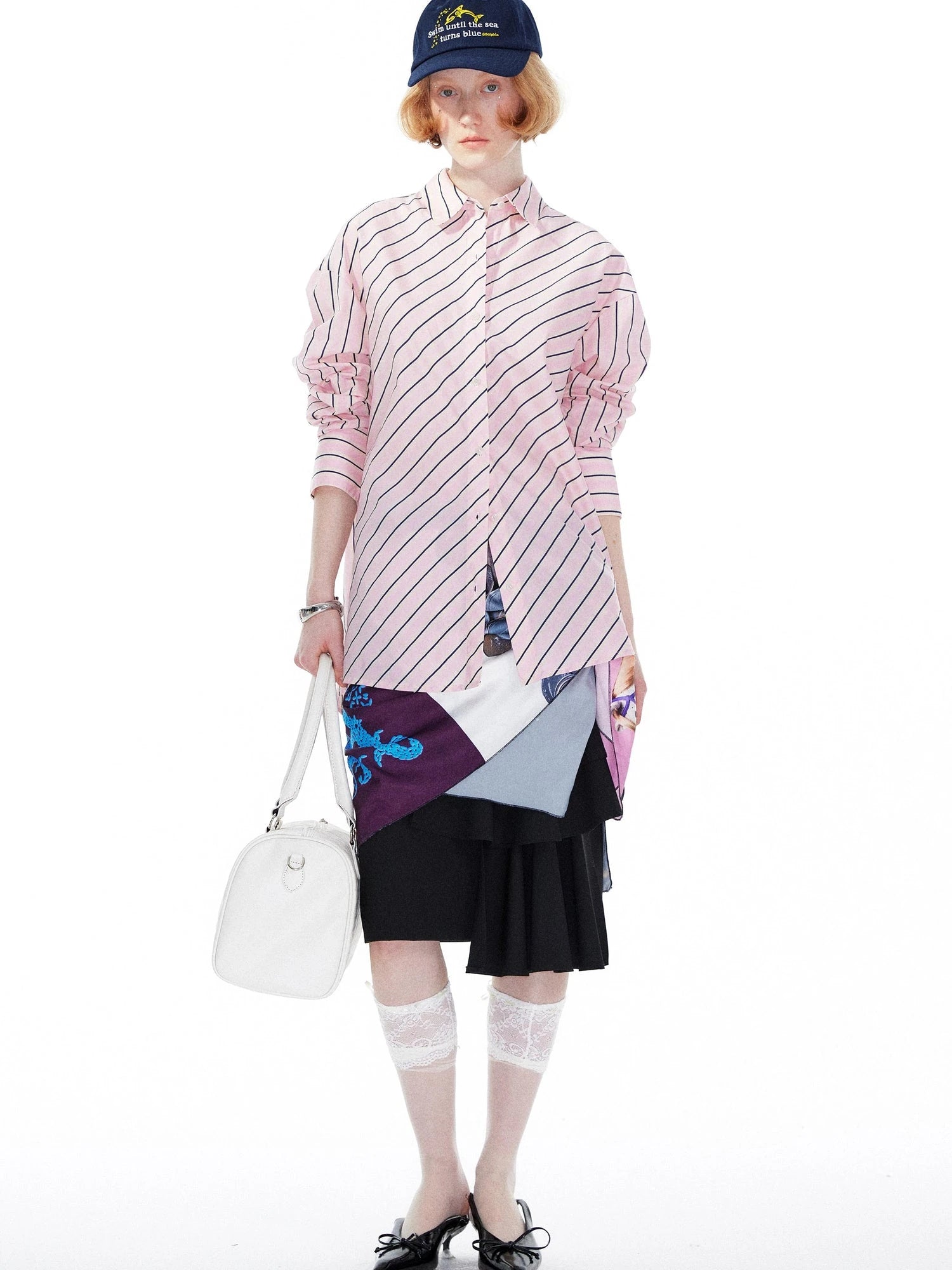 Pink Blue Contrast Stripe Oversized Shirt