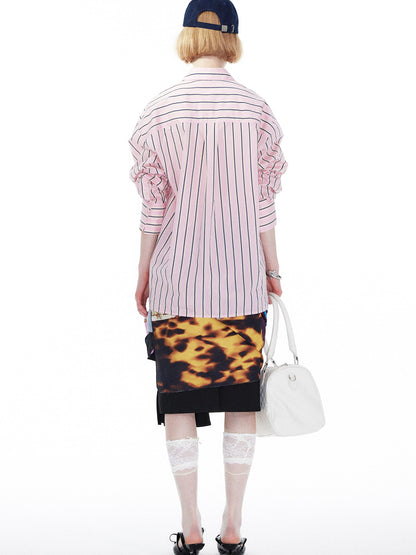 YOSHUYUKI Pink Blue Contrast Stripe Oversized Shirt
