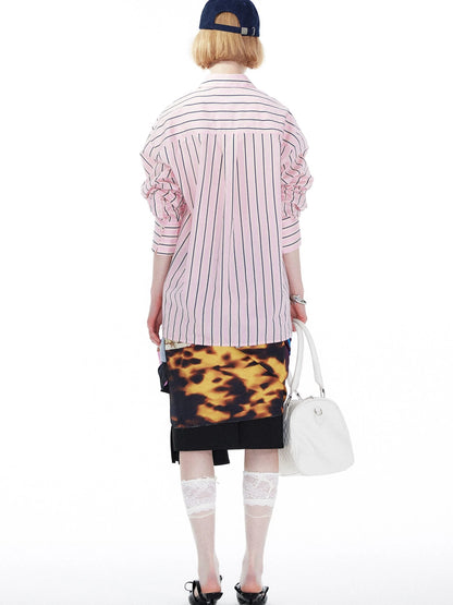 Pink Blue Contrast Stripe Oversized Shirt