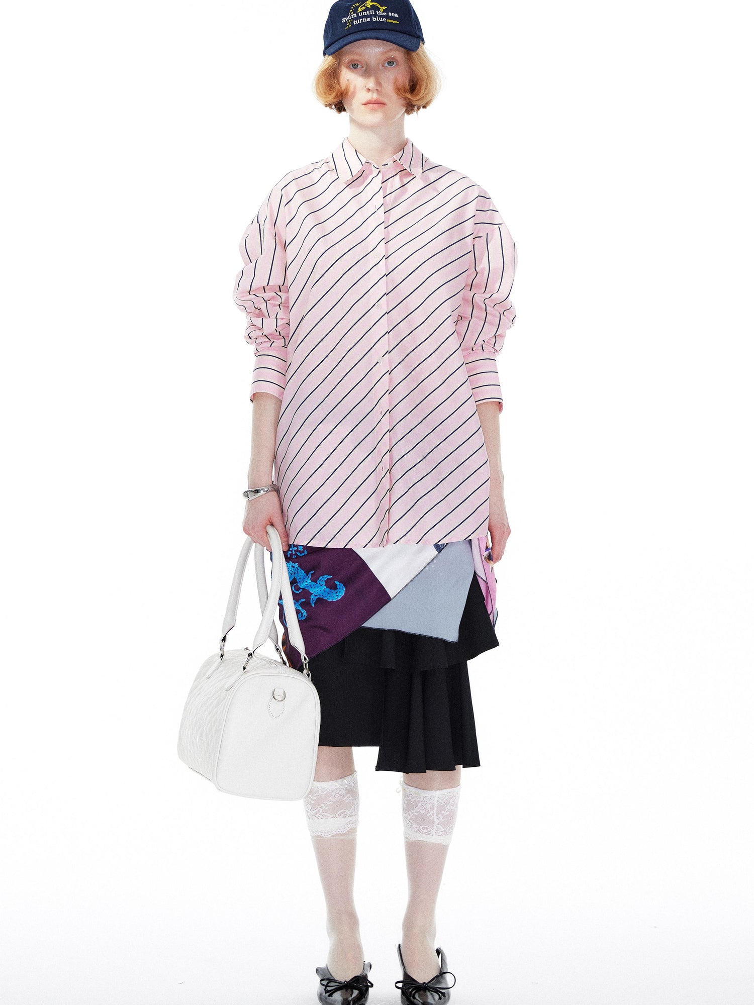 YOSHUYUKI Pink Blue Contrast Stripe Oversized Shirt