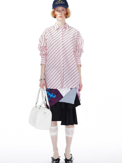 YOSHUYUKI Pink Blue Contrast Stripe Oversized Shirt