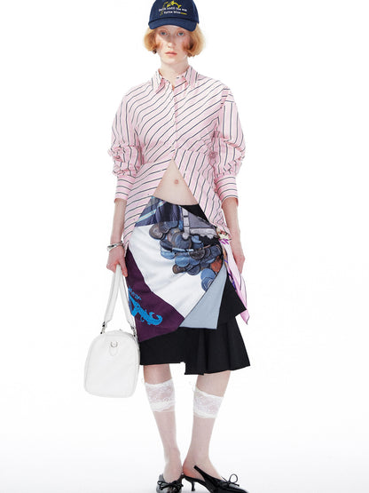 YOSHUYUKI Pink Blue Contrast Stripe Oversized Shirt