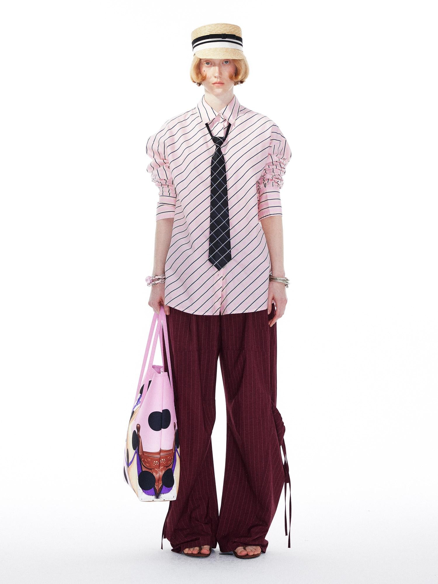 YOSHUYUKI Pink Blue Contrast Stripe Oversized Shirt