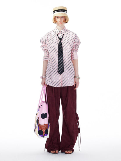 YOSHUYUKI Pink Blue Contrast Stripe Oversized Shirt