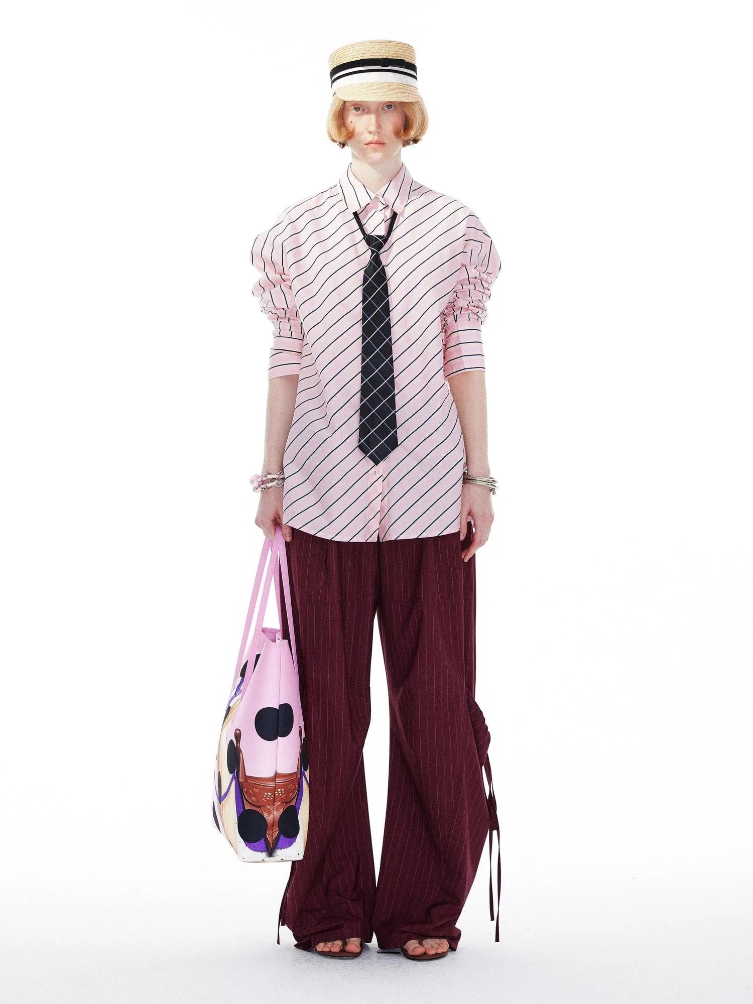Pink Blue Contrast Stripe Oversized Shirt
