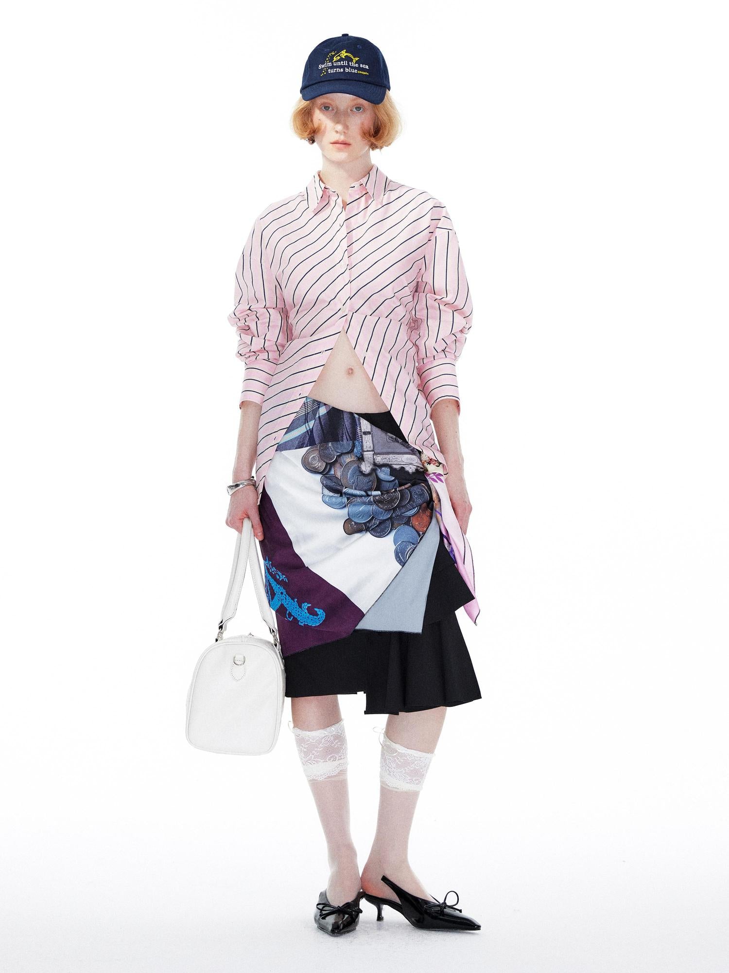 YOSHUYUKI Pink Blue Contrast Stripe Oversized Shirt