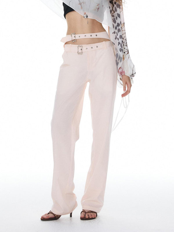 Pink Double Waistband Low Rise Women's Lyocell Straight-leg Pants