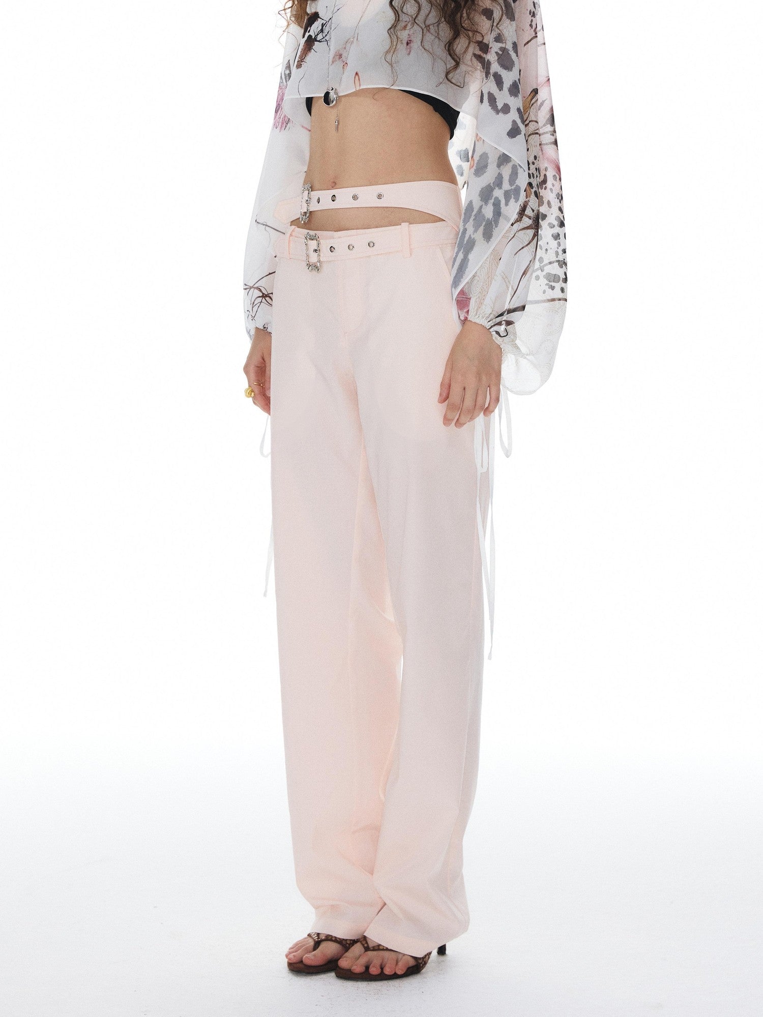 YOSHUYUKI Pink Double Waistband Low Rise Women&