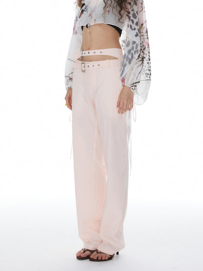 YOSHUYUKI Pink Double Waistband Low Rise Women&