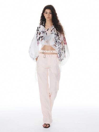 YOSHUYUKI Pink Double Waistband Low Rise Women&