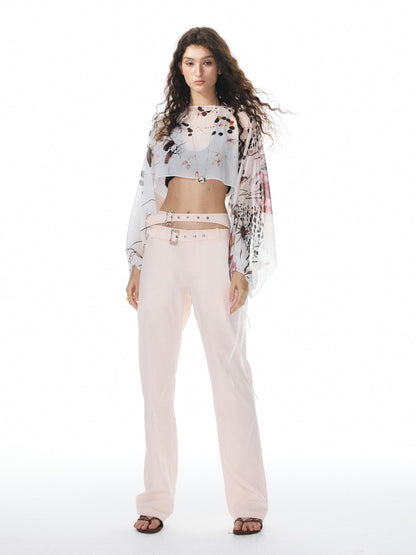 YOSHUYUKI Pink Double Waistband Low Rise Women&