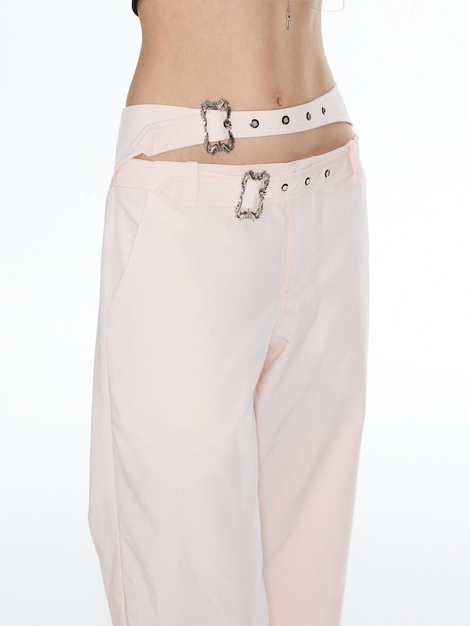 YOSHUYUKI Pink Double Waistband Low Rise Women&