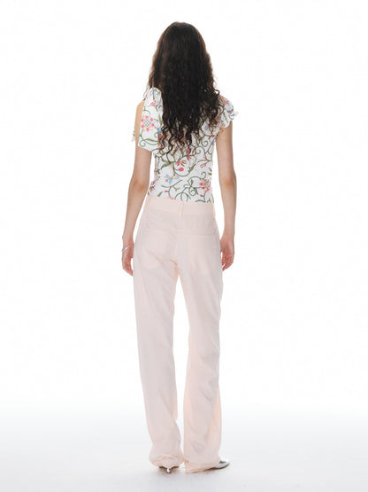 YOSHUYUKI Pink Double Waistband Low Rise Women&