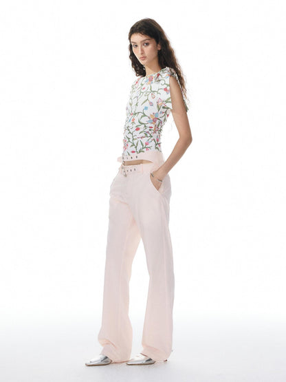 YOSHUYUKI Pink Double Waistband Low Rise Women&