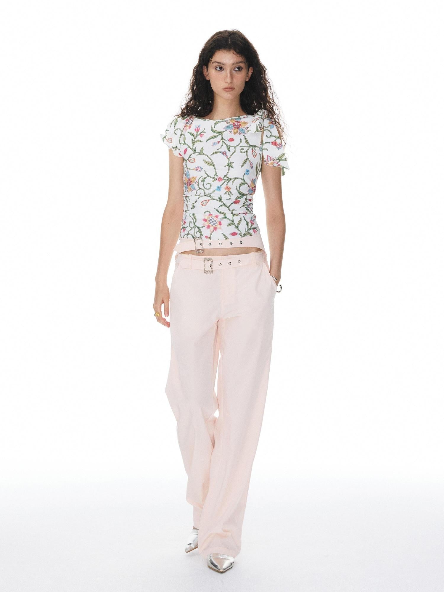 YOSHUYUKI Pink Double Waistband Low Rise Women&