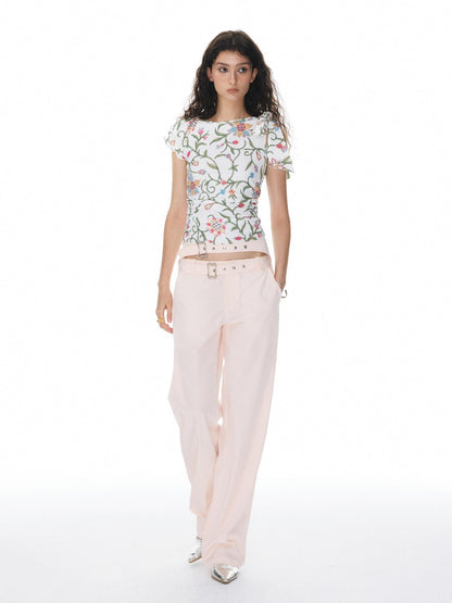 YOSHUYUKI Pink Double Waistband Low Rise Women&