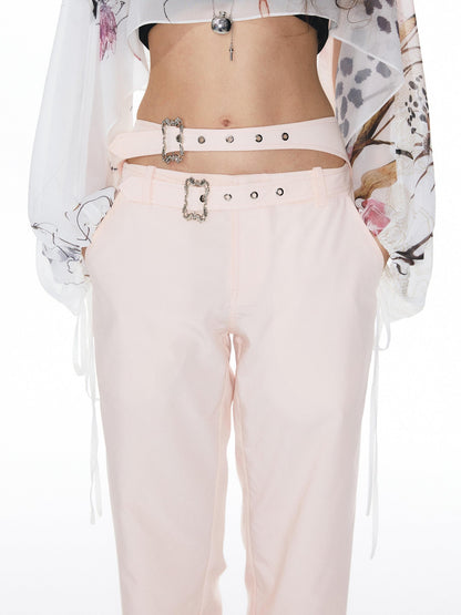 YOSHUYUKI Pink Double Waistband Low Rise Women&