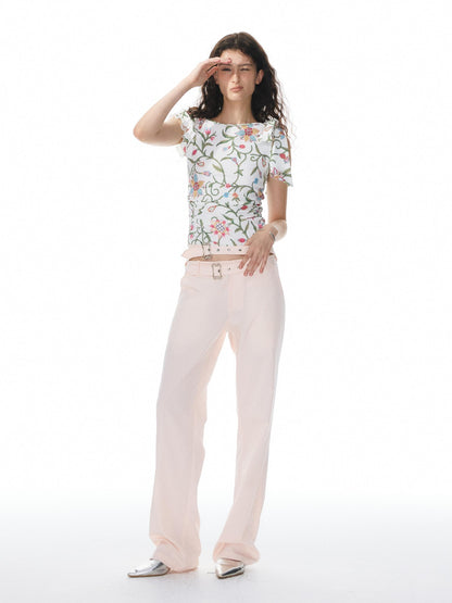 YOSHUYUKI Pink Floral Print Asymmetric Ribbon Women&