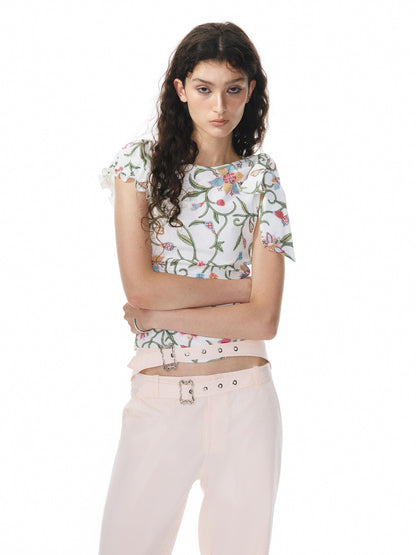 YOSHUYUKI Pink Floral Print Asymmetric Ribbon Women&