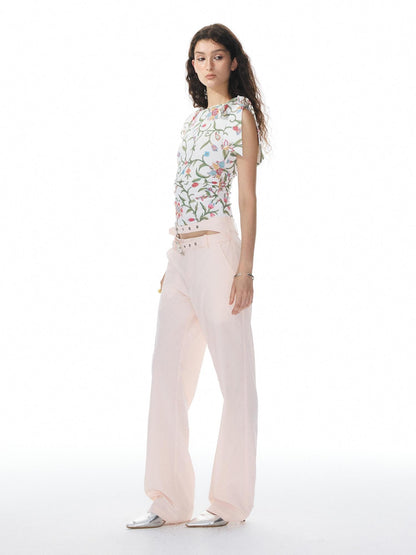 YOSHUYUKI Pink Floral Print Asymmetric Ribbon Women&