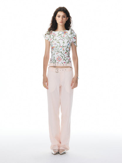 YOSHUYUKI Pink Floral Print Asymmetric Ribbon Women&