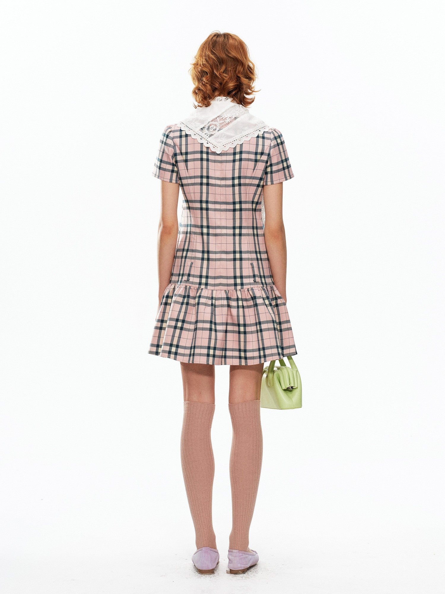 YOSHUYUKI Pink Plaid Large Button Straight A Line Women&
